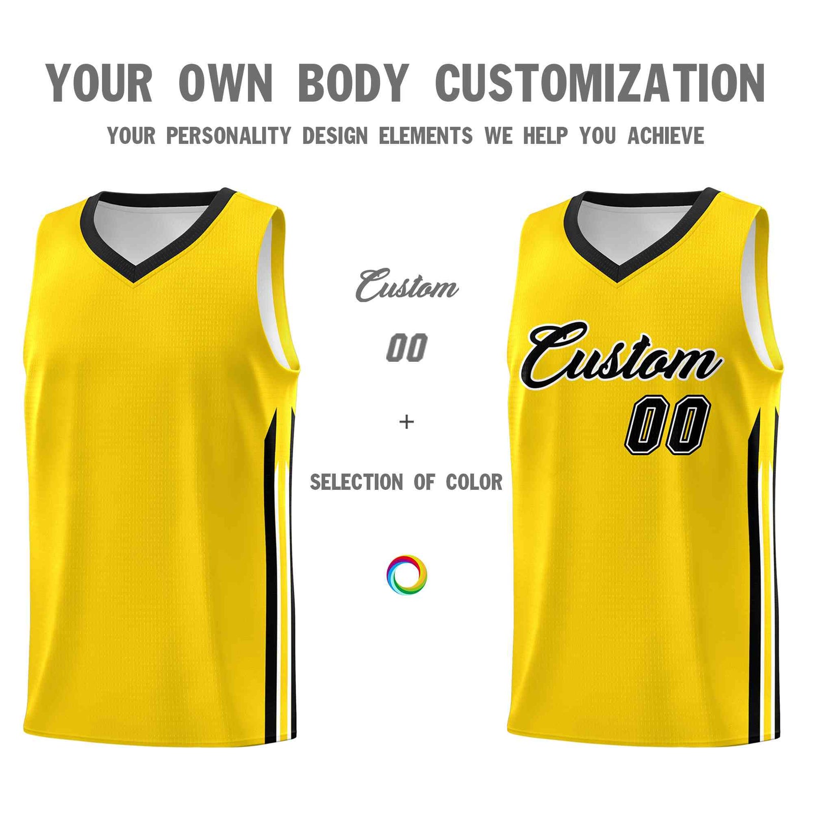 Custom Yellow Black-Classic Tops Mesh Sport Basketball Jersey