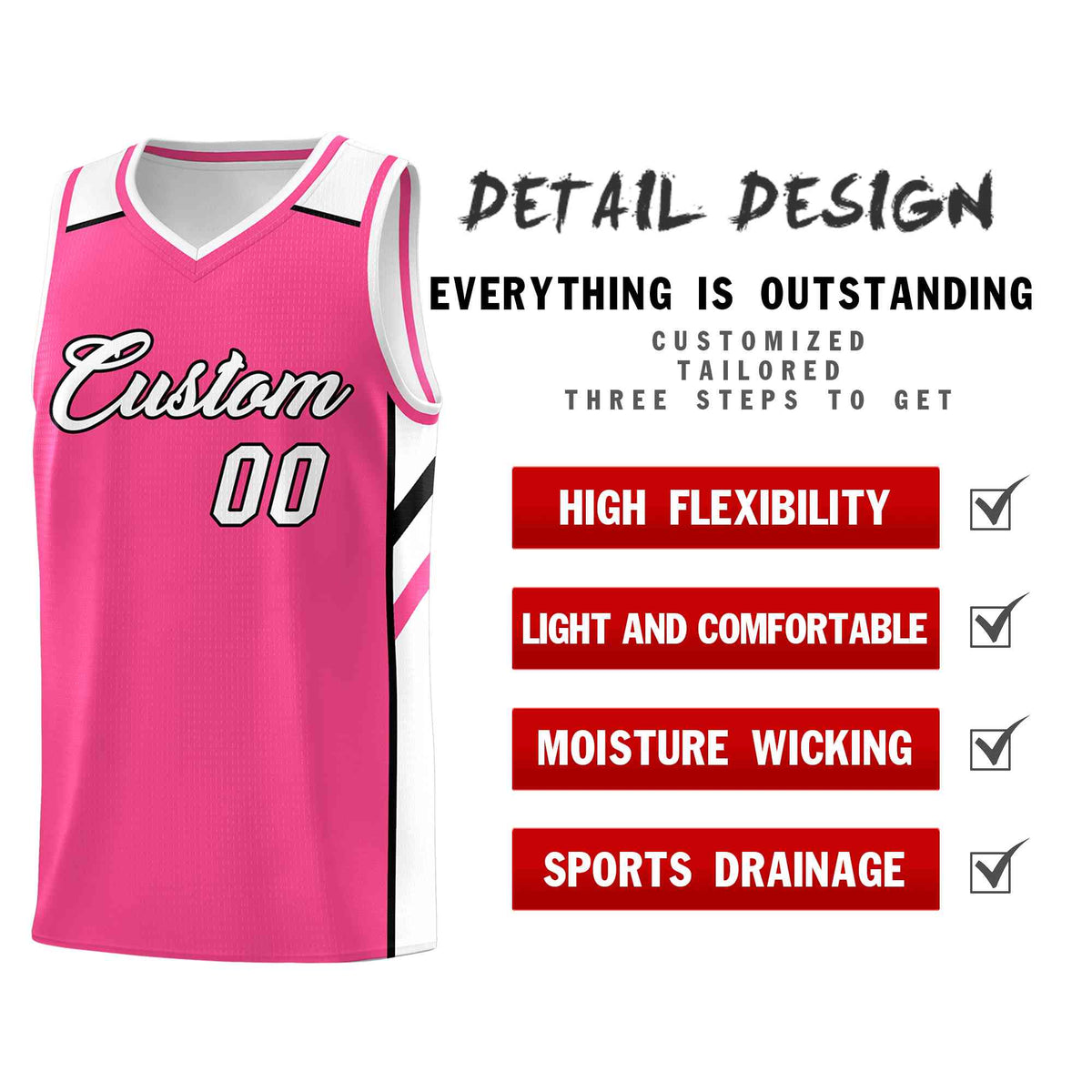 Custom Pink White-Black Classic Tops Style Mesh Sport Basketball Jersey
