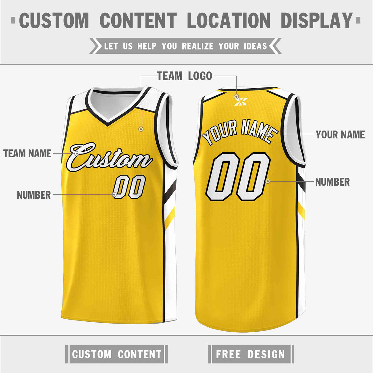 Custom Yellow White-Black Classic Tops Style Mesh Sport Basketball Jersey