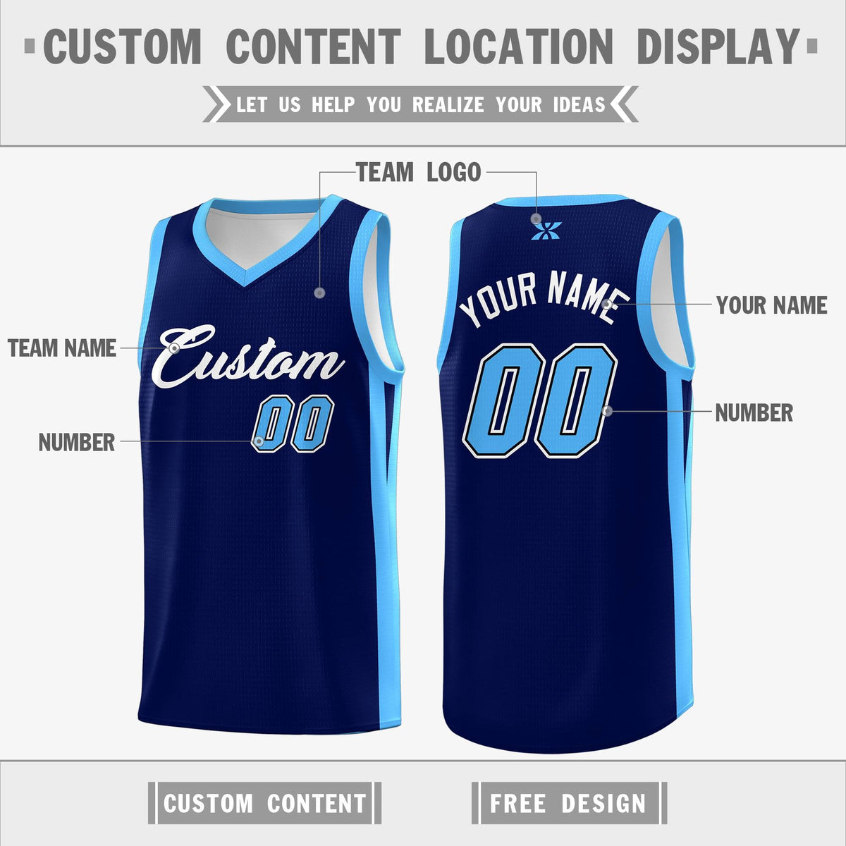 Custom Navy White Classic Tops Outdoor Sports Basketball Jersey