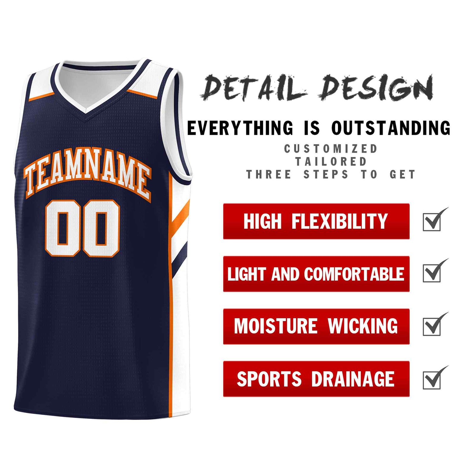 Custom Navy White-Orange Classic Sets Sports Uniform Basketball Jersey