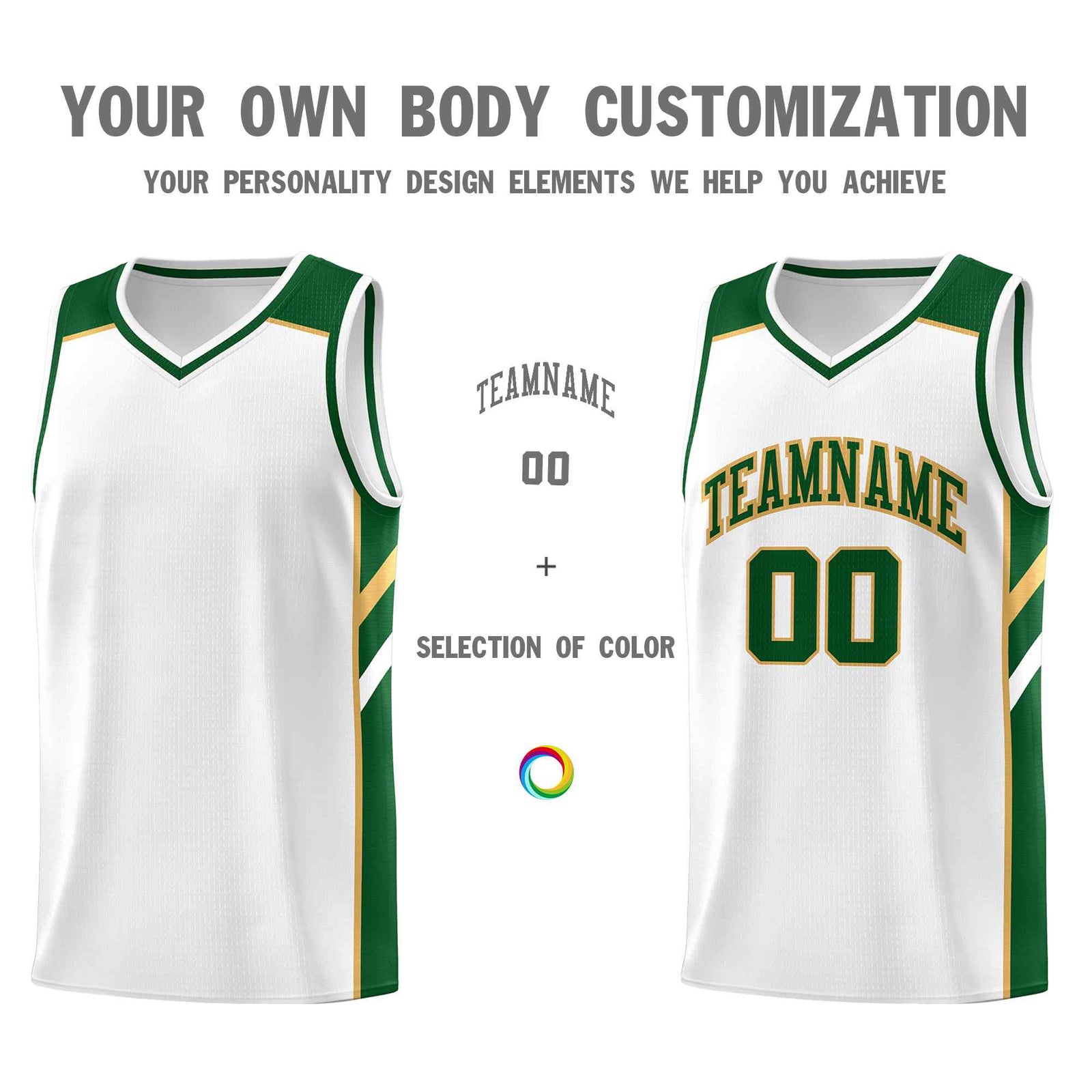 Custom White Green-Old Gold Classic Sets Sports Uniform Basketball Jersey