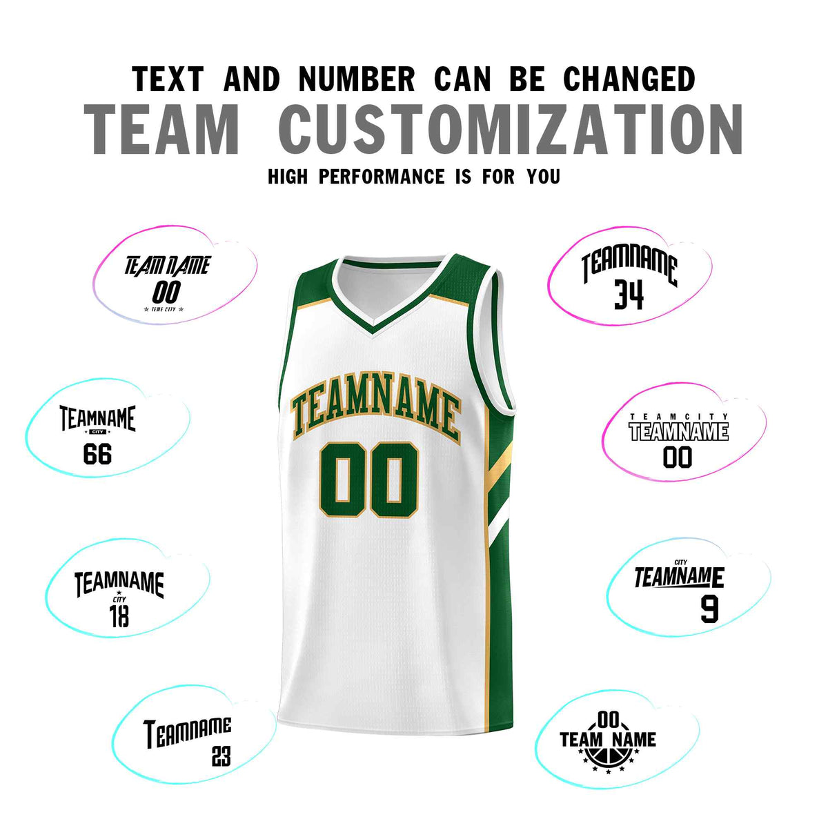 Custom White Green-Old Gold Classic Sets Sports Uniform Basketball Jersey