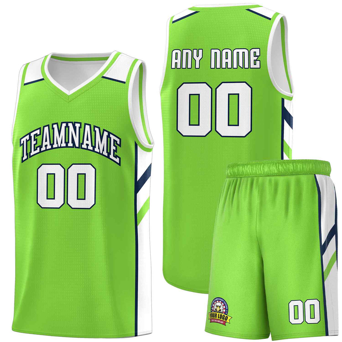 Custom Neon Green White-Navy Classic Sets Sports Uniform Basketball Jersey