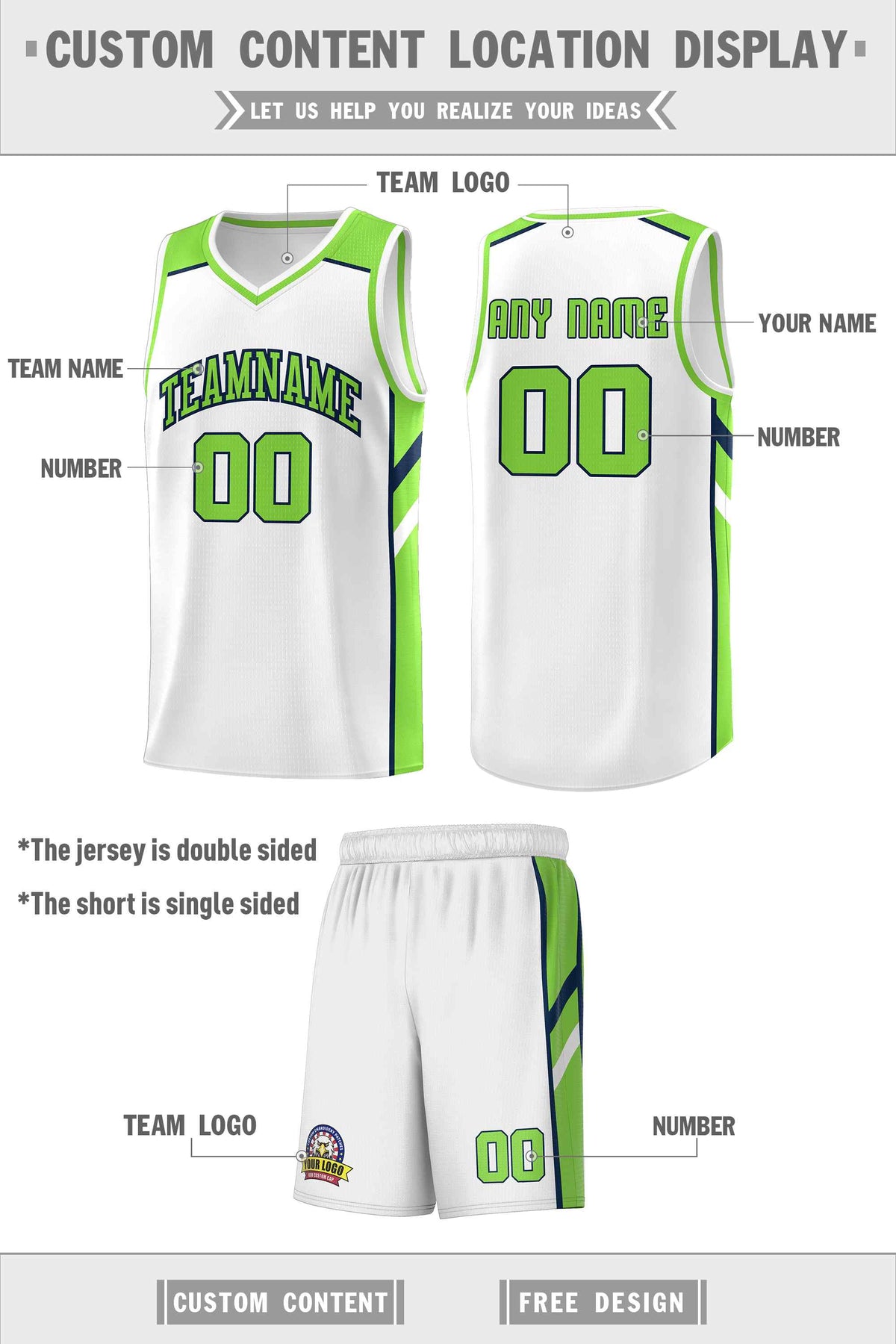 Custom White Neon Green-Navy Classic Sets Sports Uniform Basketball Jersey