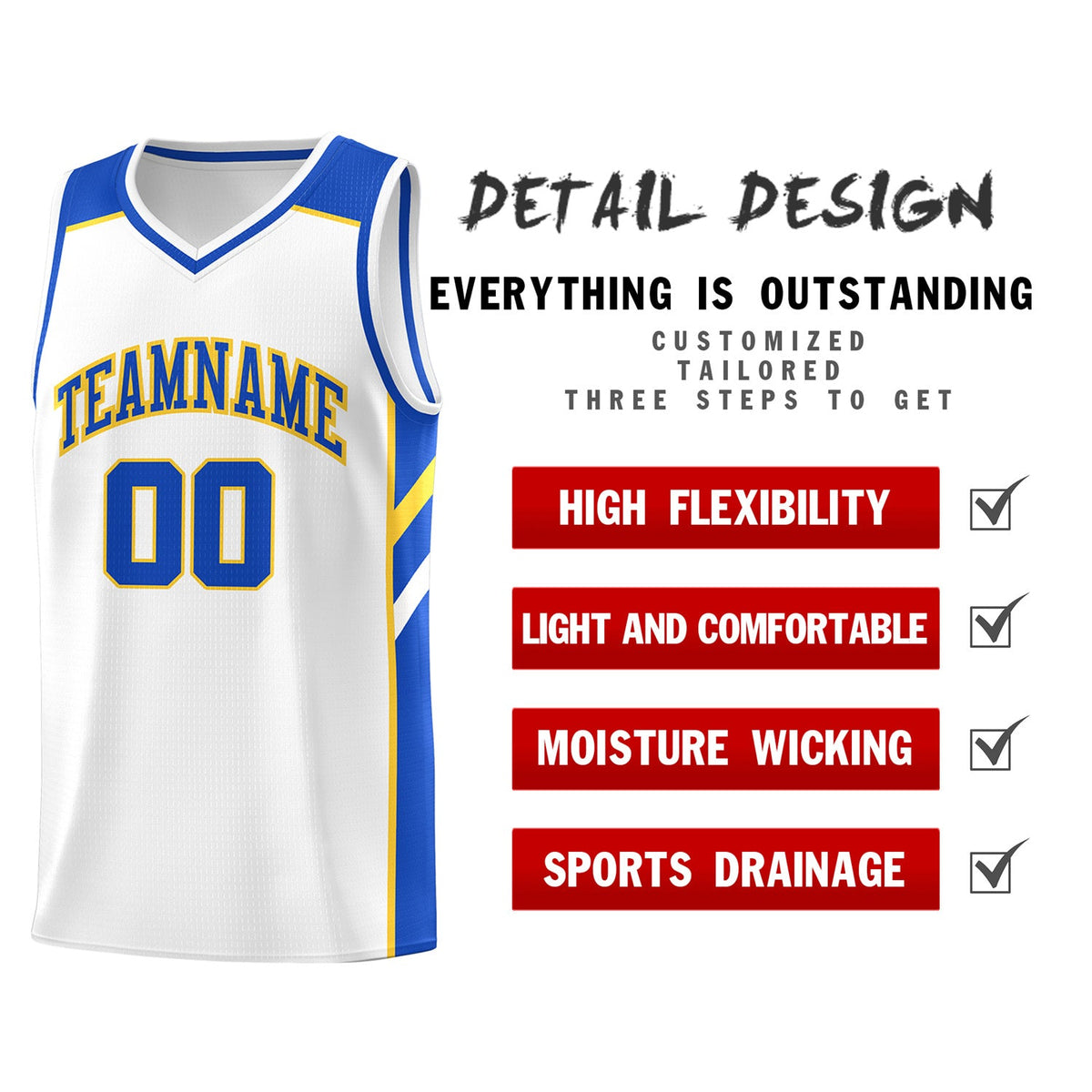 Custom White Yellow-Royal Classic Tops Men/Boy Athletic Basketball Jersey