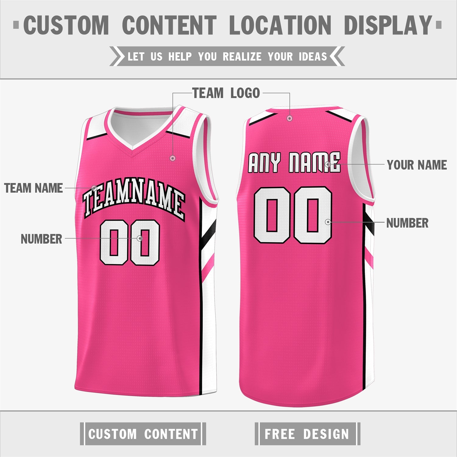 Custom Pink White Classic Tops Athletic Casual Basketball Jersey