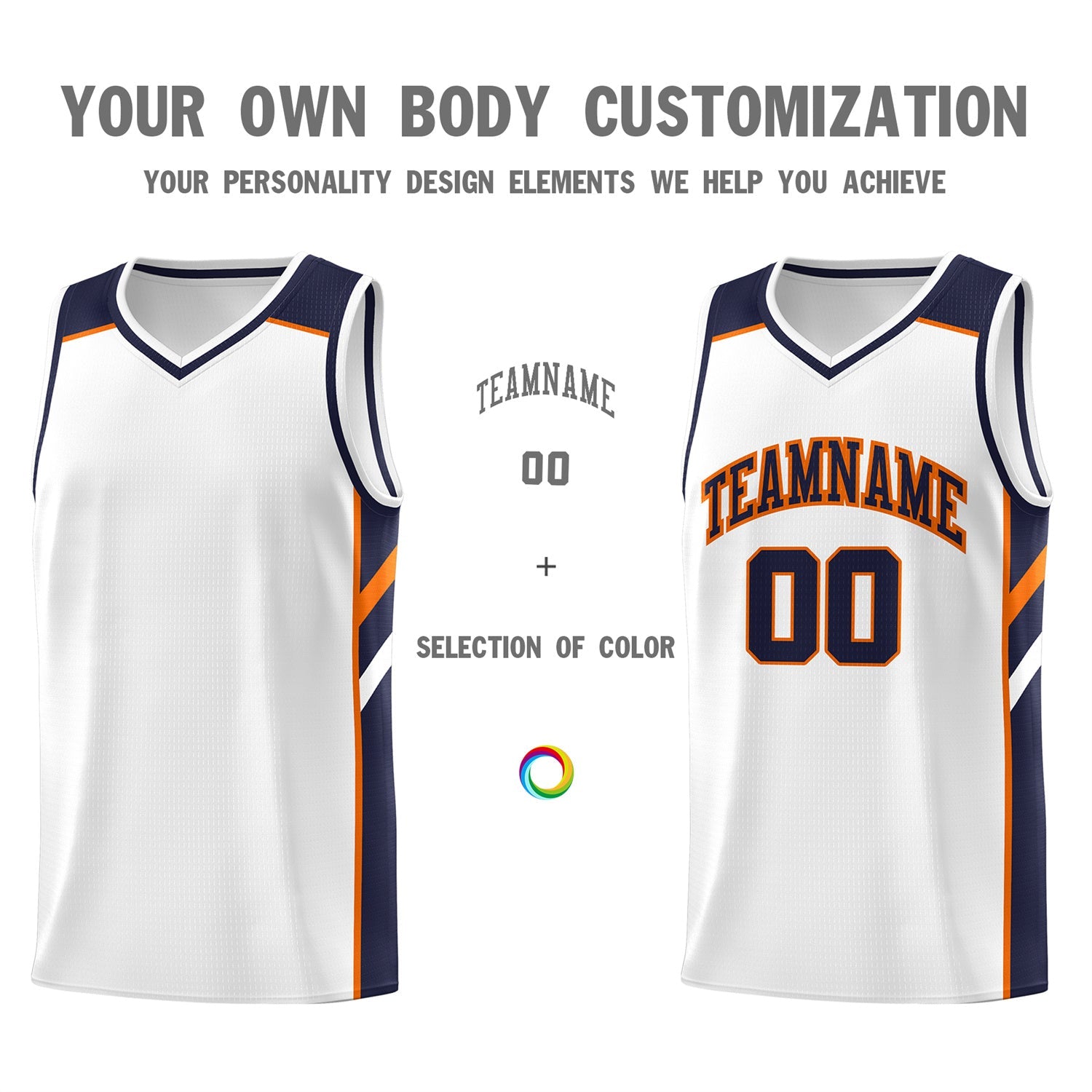 Custom White Navy-Orange Classic Tops Men/Boy Athletic Basketball Jersey