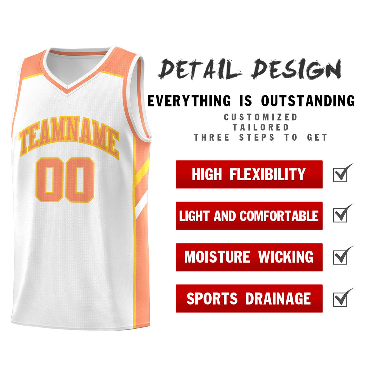Custom White Orange Classic Tops Men/Boy Athletic Basketball Jersey
