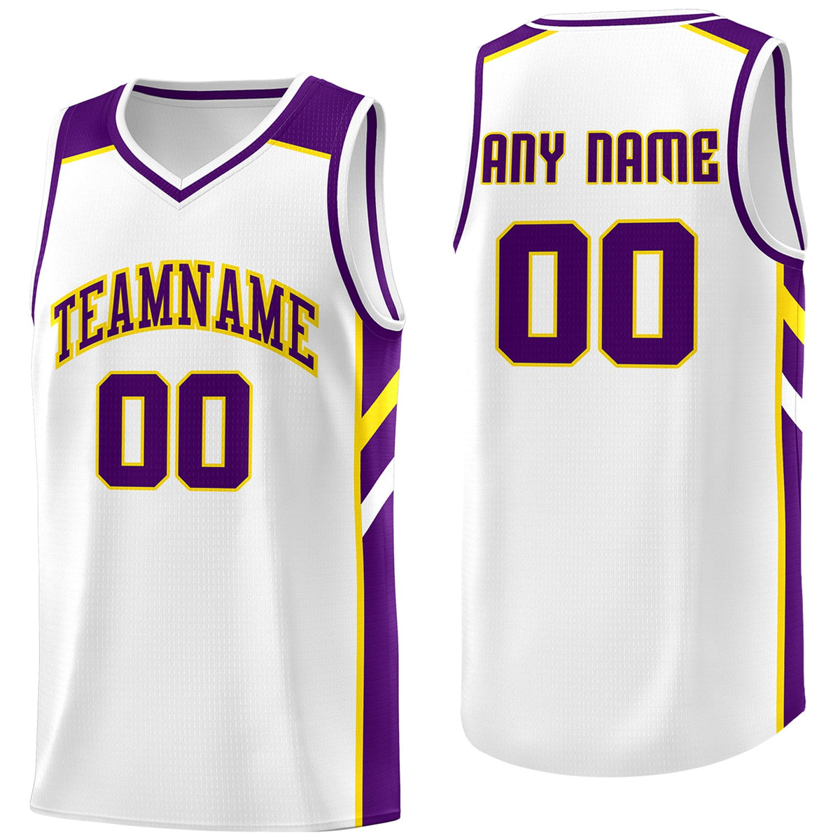 Custom White Purple-Yellow Classic Tops Men/Boy Athletic Basketball Jersey