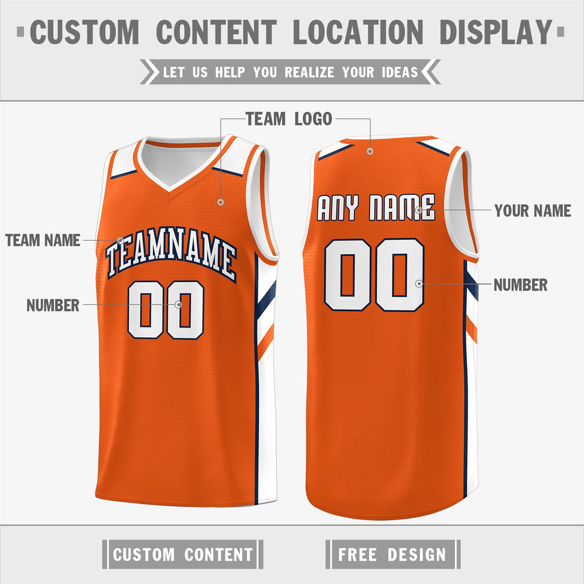 Custom Orange White Classic Tops Men/Boy Athletic Basketball Jersey