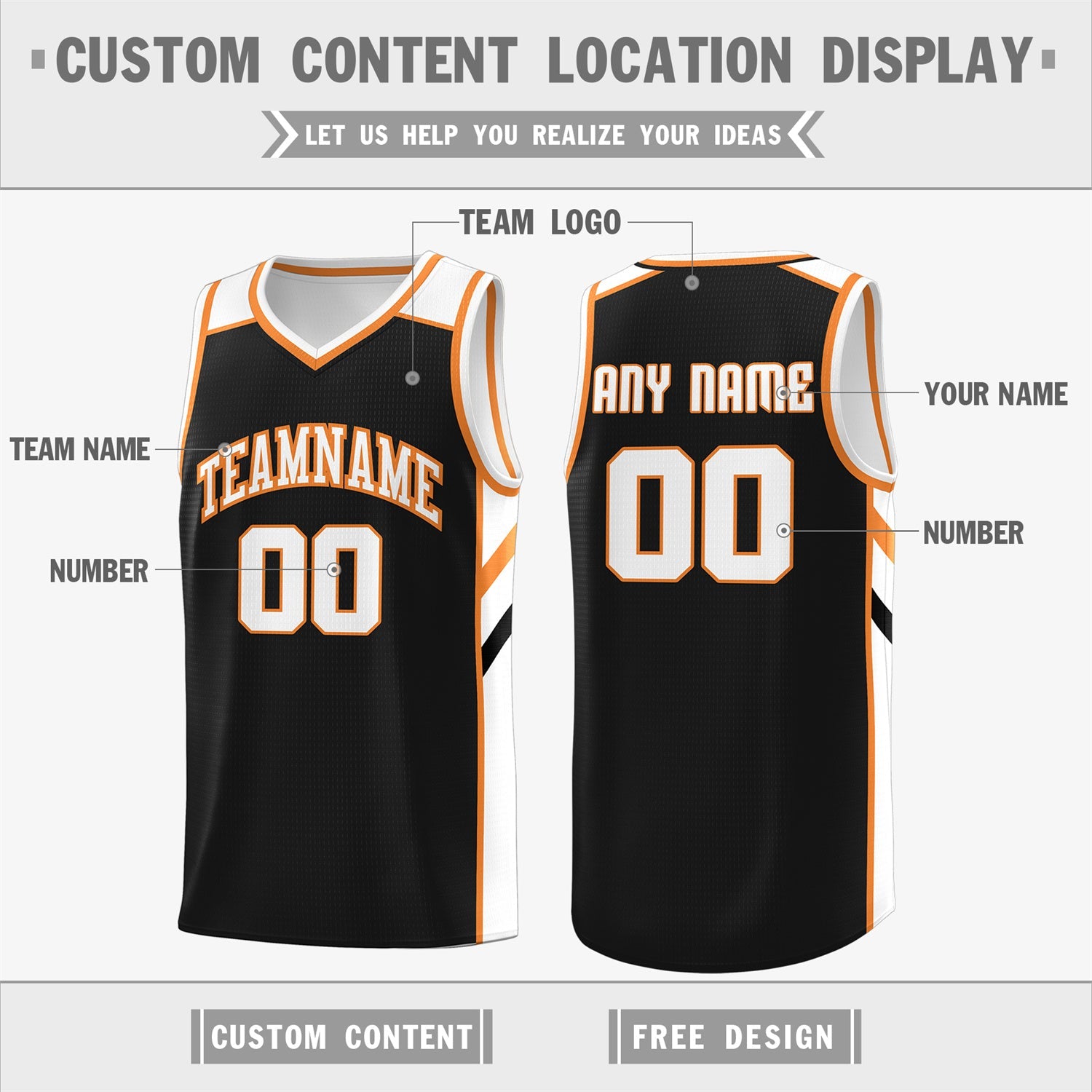 Custom Black White-Orange Classic Tops Men/Boy Athletic Basketball Jersey