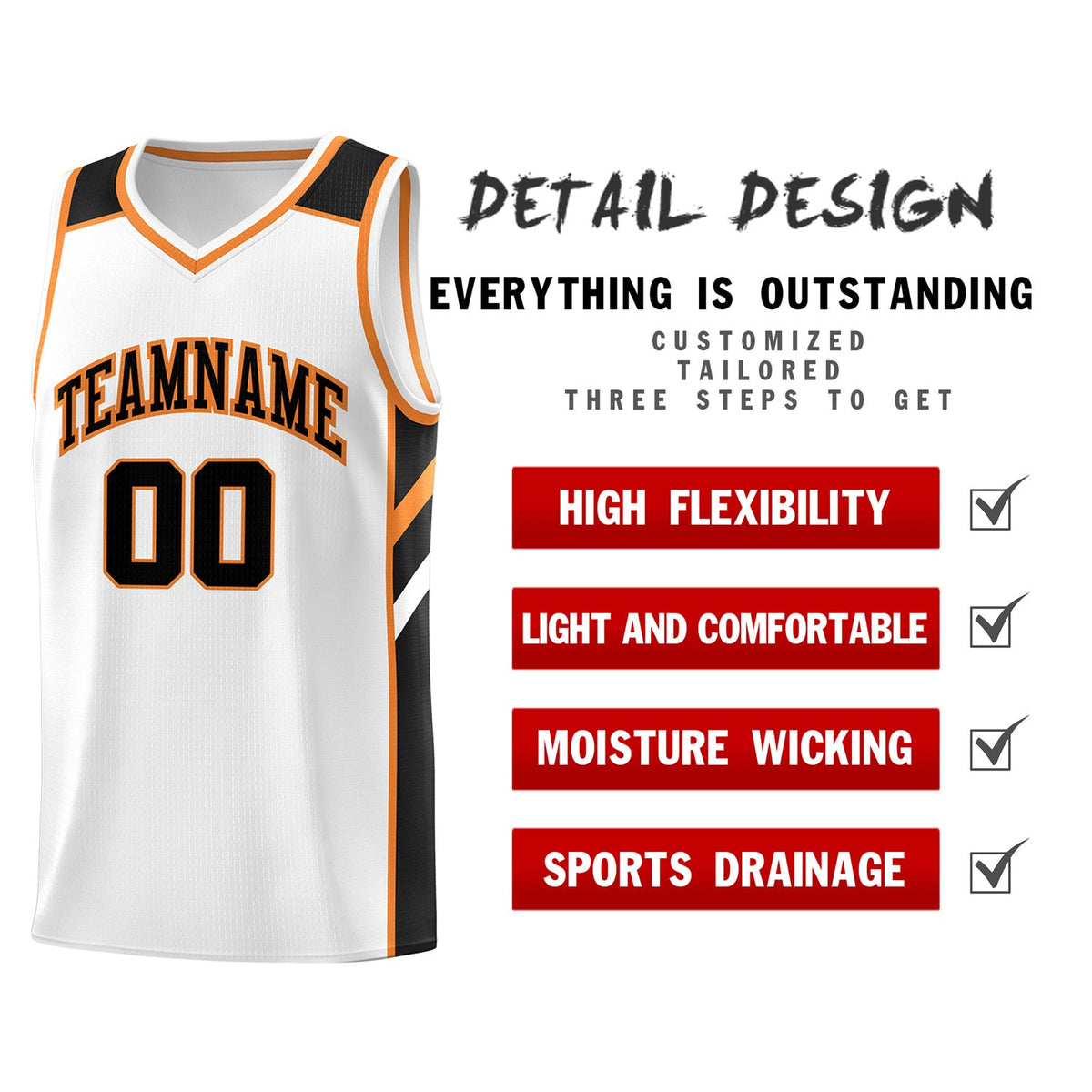 Custom White Black-Orange Classic Tops Men/Boy Athletic Basketball Jersey