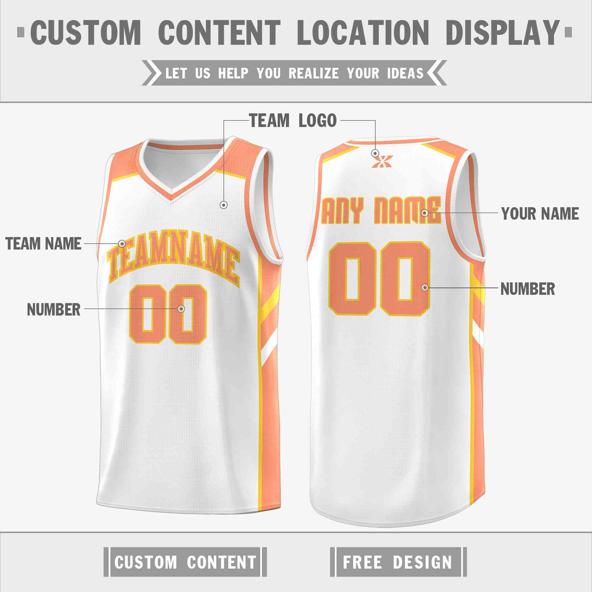 Custom White Orange-Yellow Classic Tops Style Mesh Sport Basketball Jersey