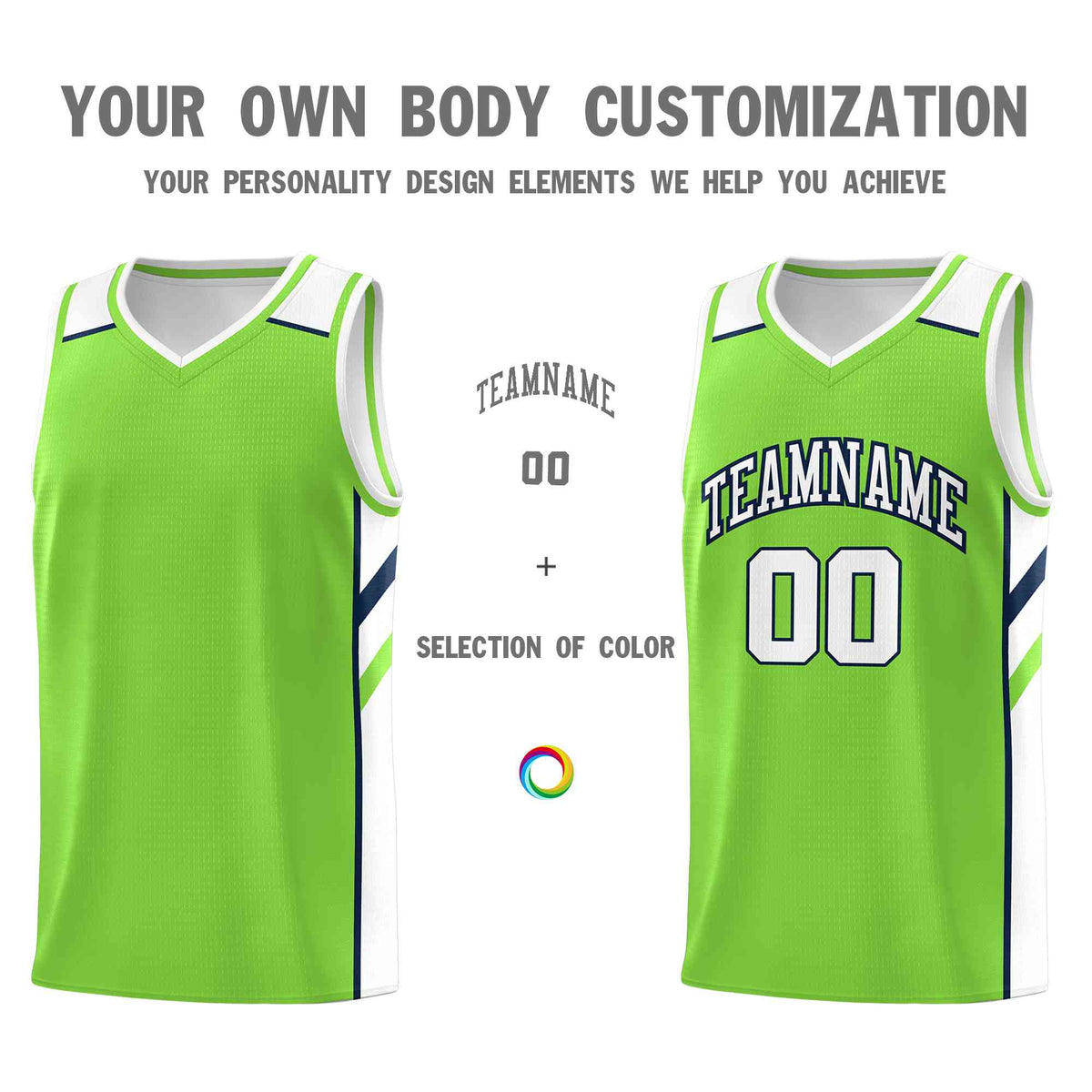 Custom Neon Green White-Navy Classic Tops Style Mesh Sport Basketball Jersey