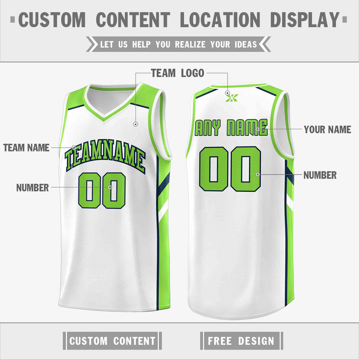 Custom White Neon Green-Navy Classic Tops Style Mesh Sport Basketball Jersey