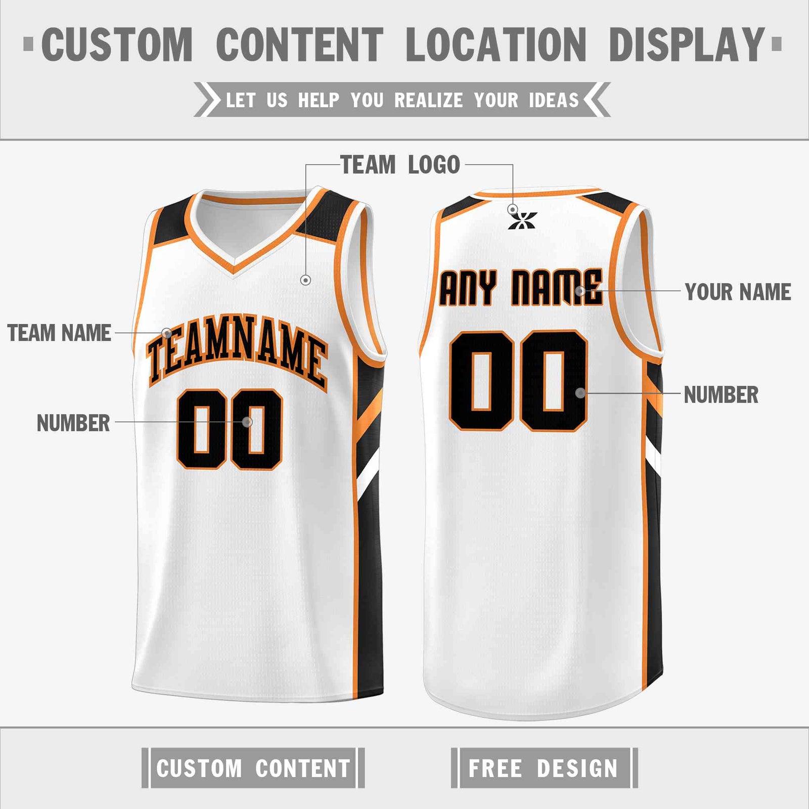 Custom White Black-Orange Classic Tops Style Mesh Sport Basketball Jersey