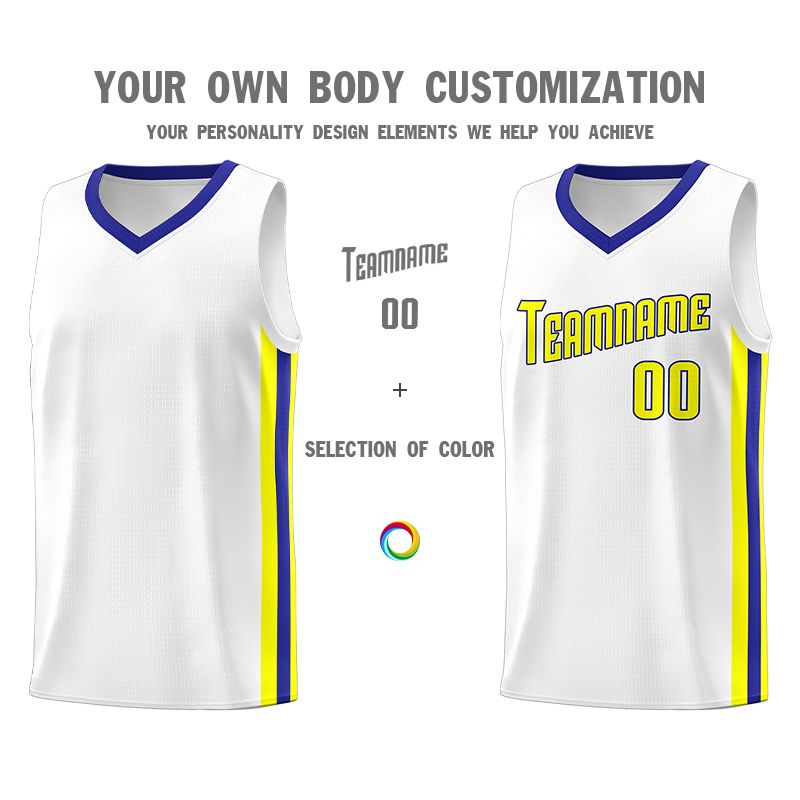Custom White Yellow-Royal Classic Sets Sports Uniform Basketball Jersey