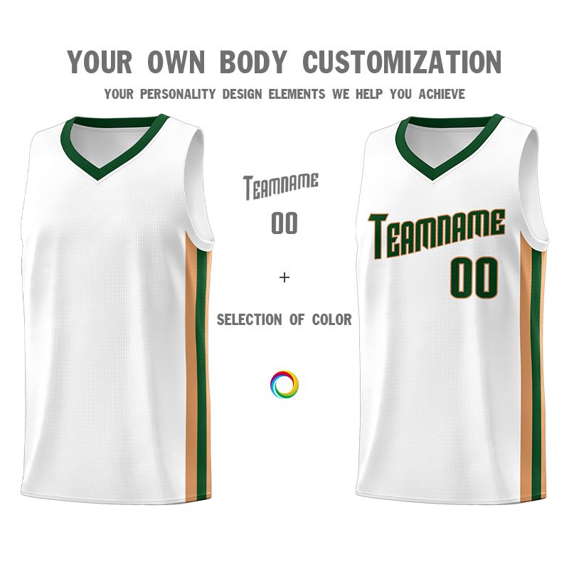 Custom White Green-Old Gold Classic Sets Sports Uniform Basketball Jersey