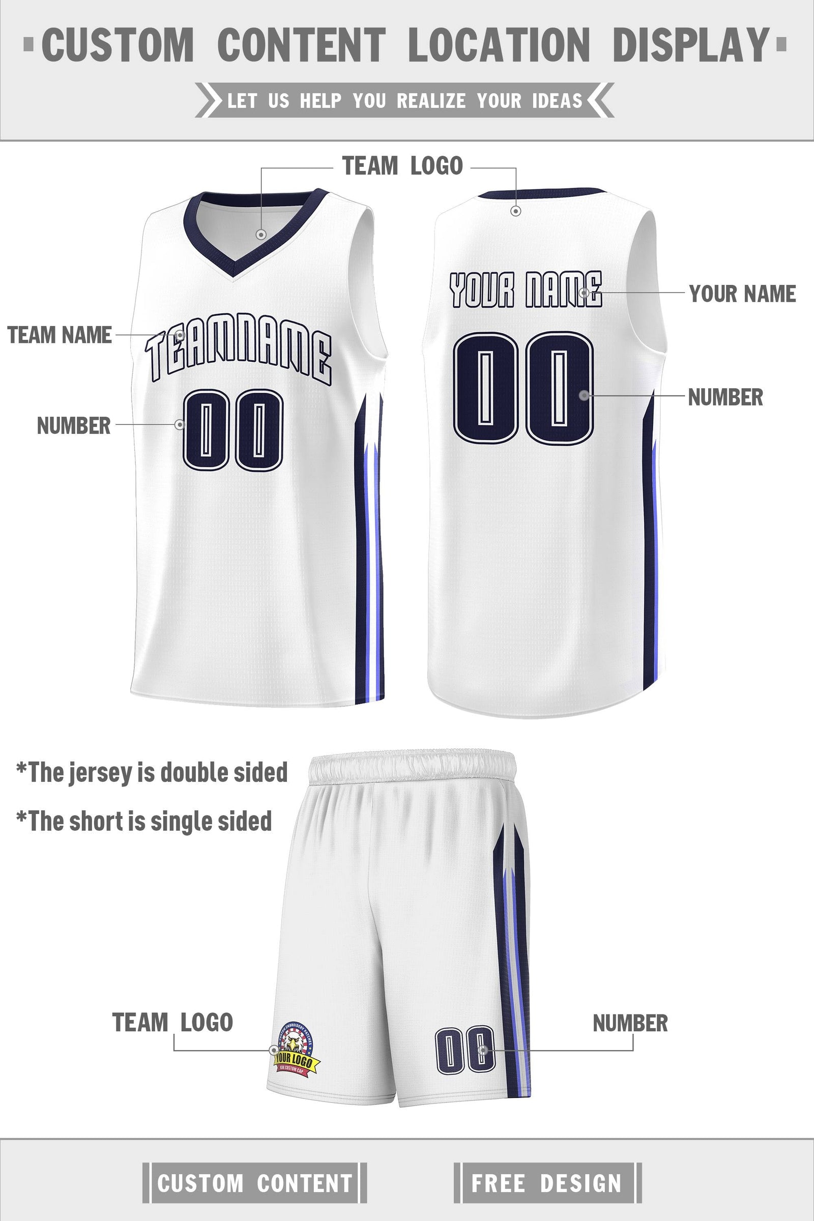 Custom White Navy Classic Sets Sports Uniform Basketball Jersey
