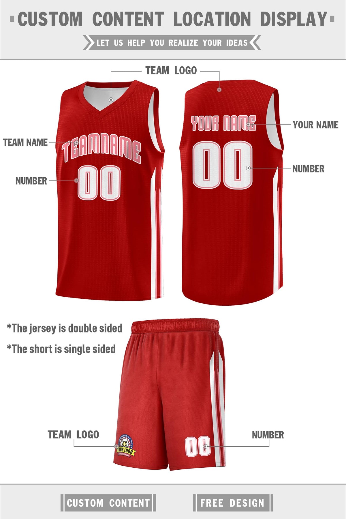 Custom Red Pink-White Classic Sets Sports Uniform Basketball Jersey