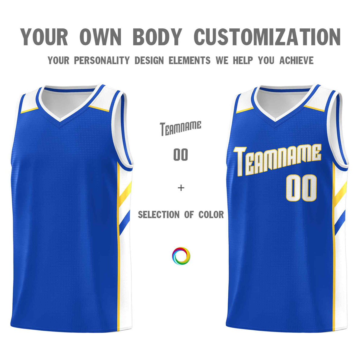 Custom Royal White-Yellow Classic Sets Sports Uniform Basketball Jersey