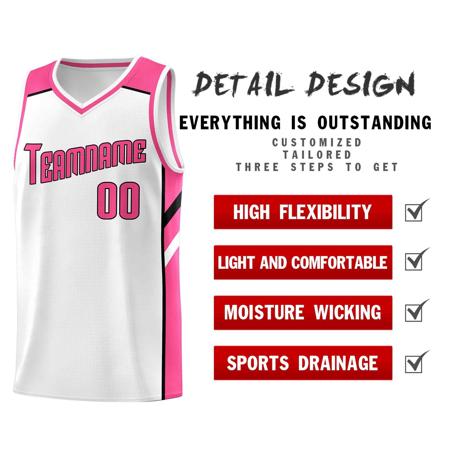 Custom White Pink-Black Classic Sets Sports Uniform Basketball Jersey