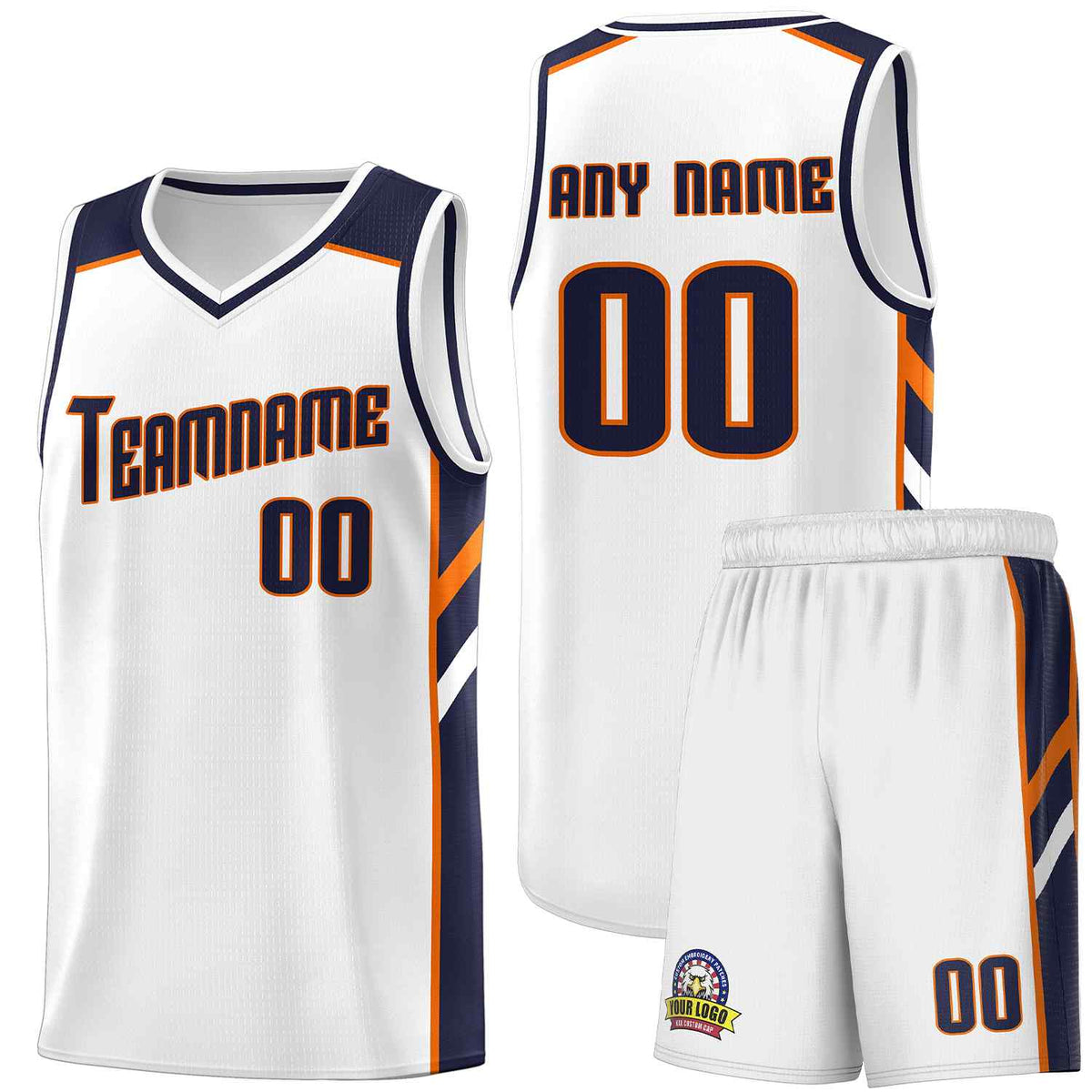 Custom White Navy-Orange Classic Sets Sports Uniform Basketball Jersey