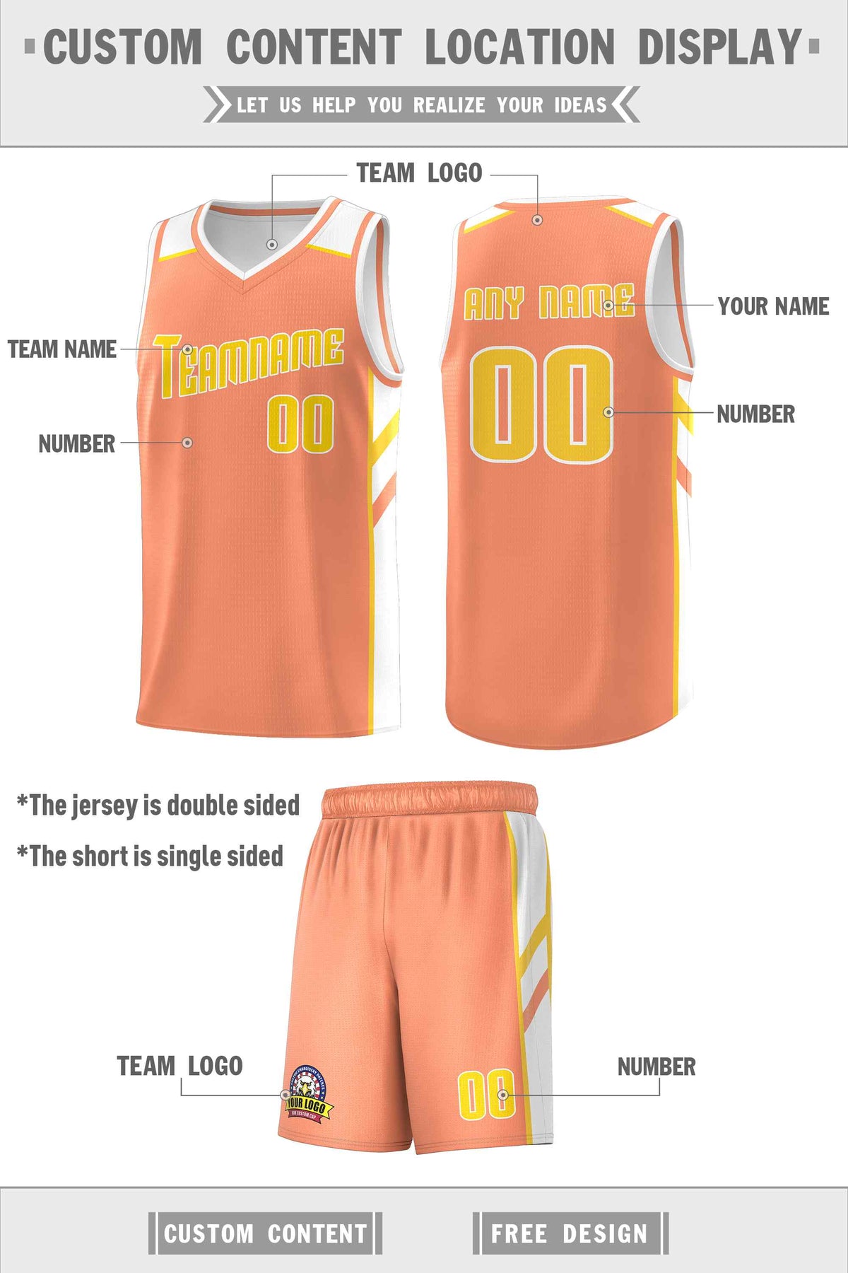 Custom Orange Yellow-White Classic Sets Sports Uniform Basketball Jersey