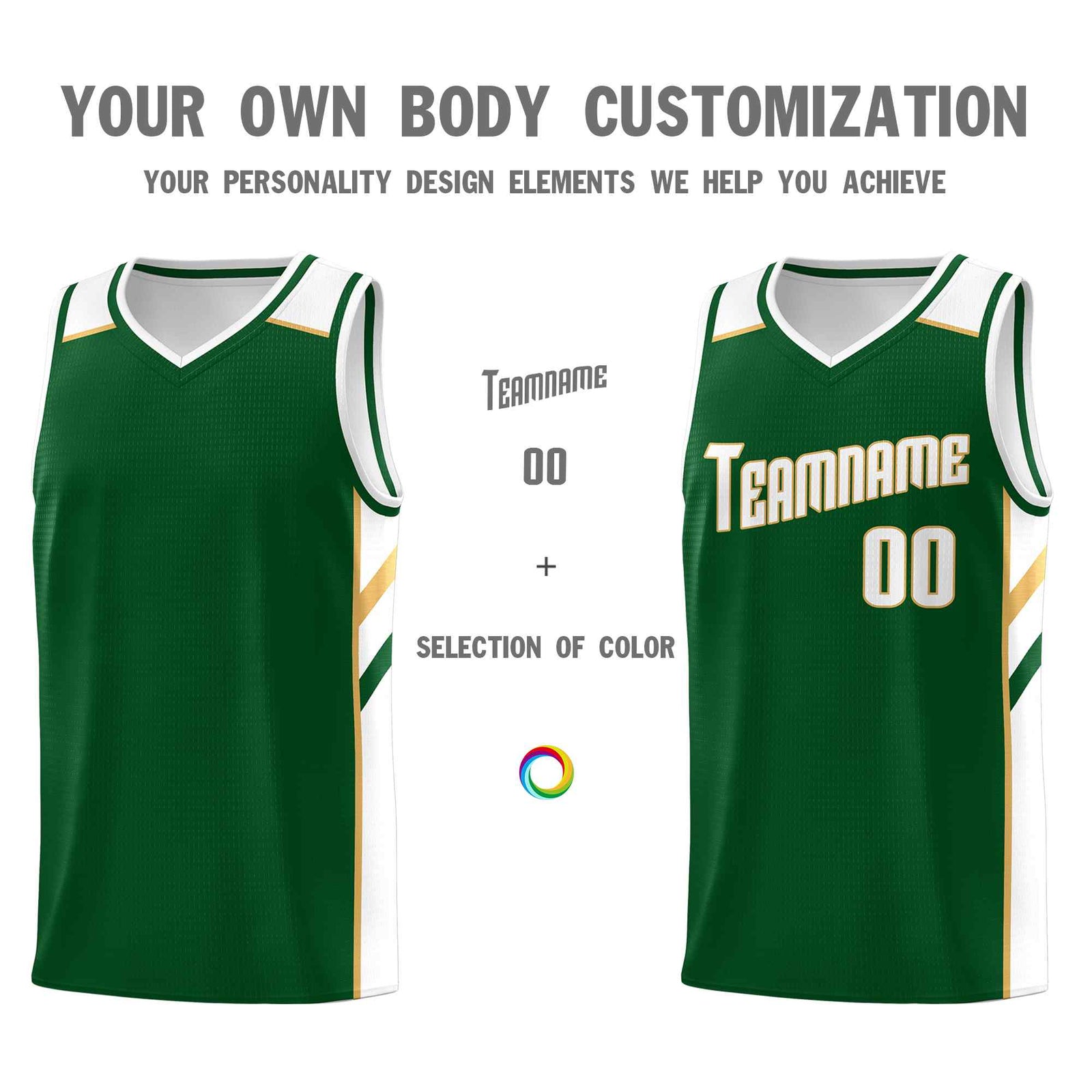 Custom Green White-Old Gold Classic Sets Sports Uniform Basketball Jersey