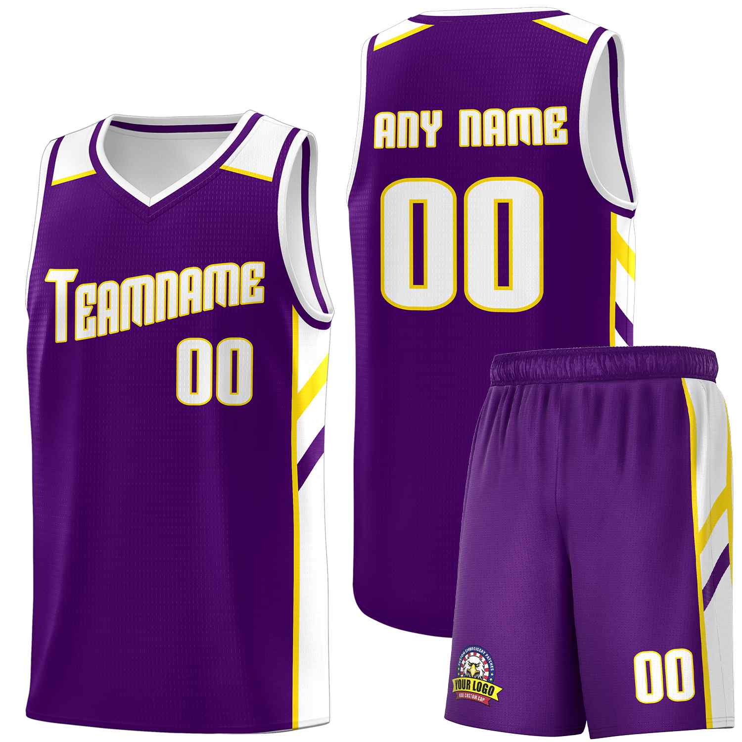 Custom Purple White-Yellow Classic Sets Sports Uniform Basketball Jersey