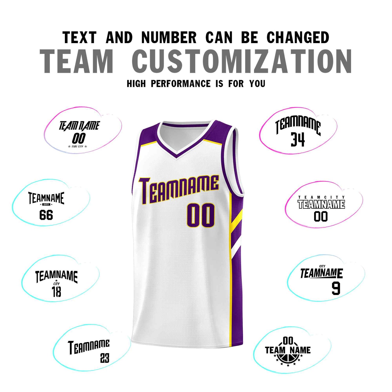Custom White Purple-Yellow Classic Sets Sports Uniform Basketball Jersey