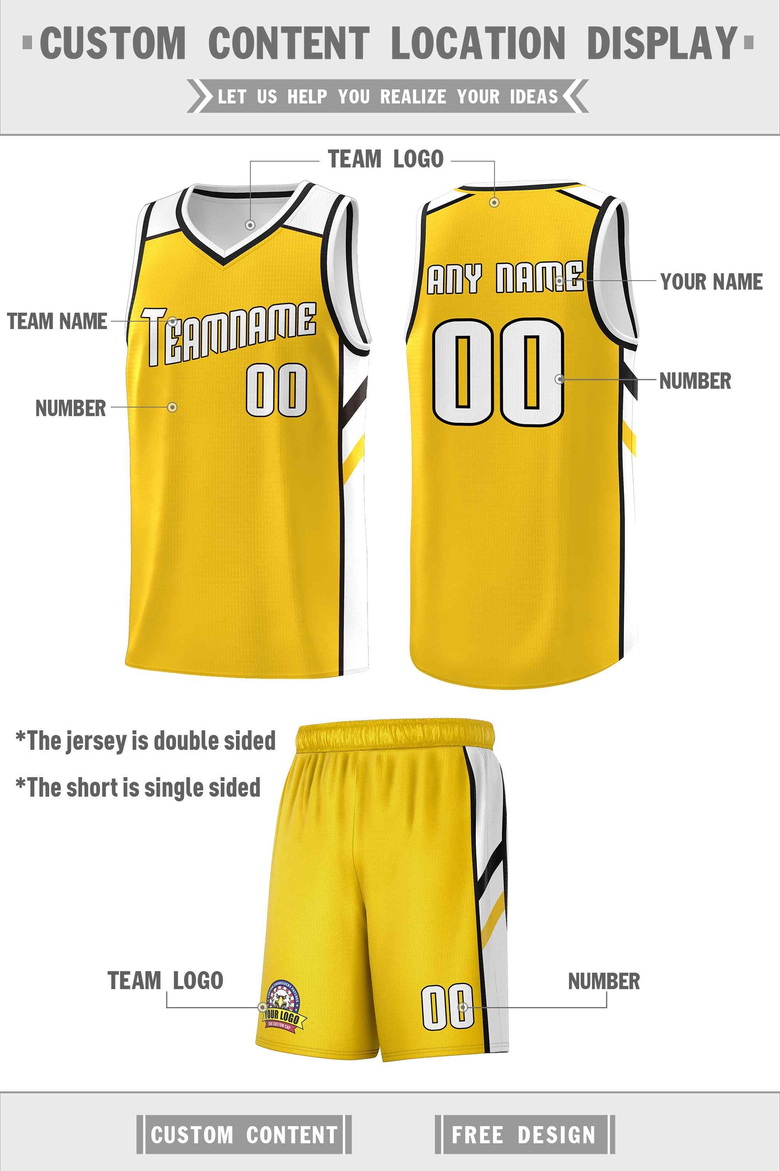 Custom Yellow White-Black Classic Sets Sports Uniform Basketball Jersey