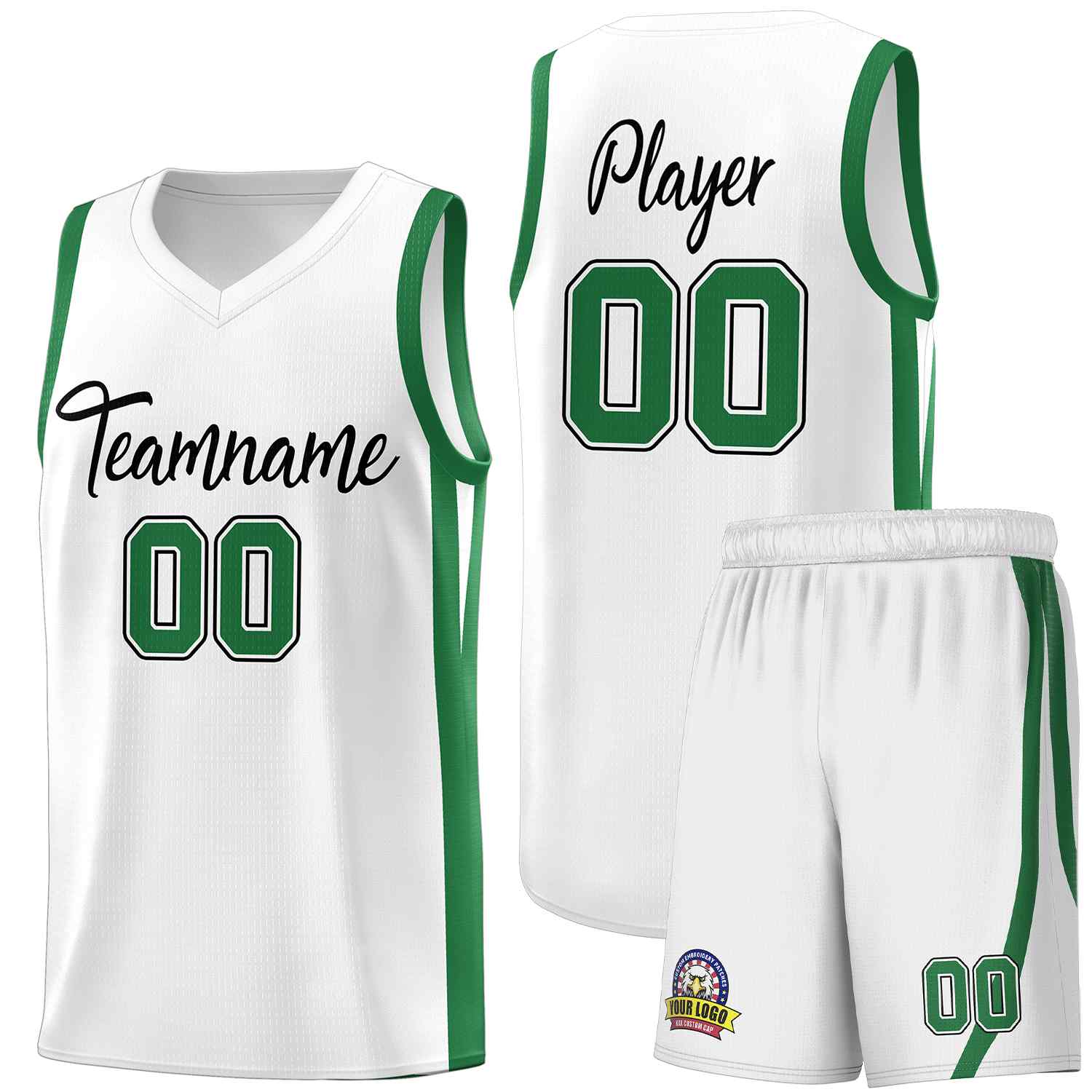 Custom White Green Classic Sets Sports Uniform Basketball Jersey