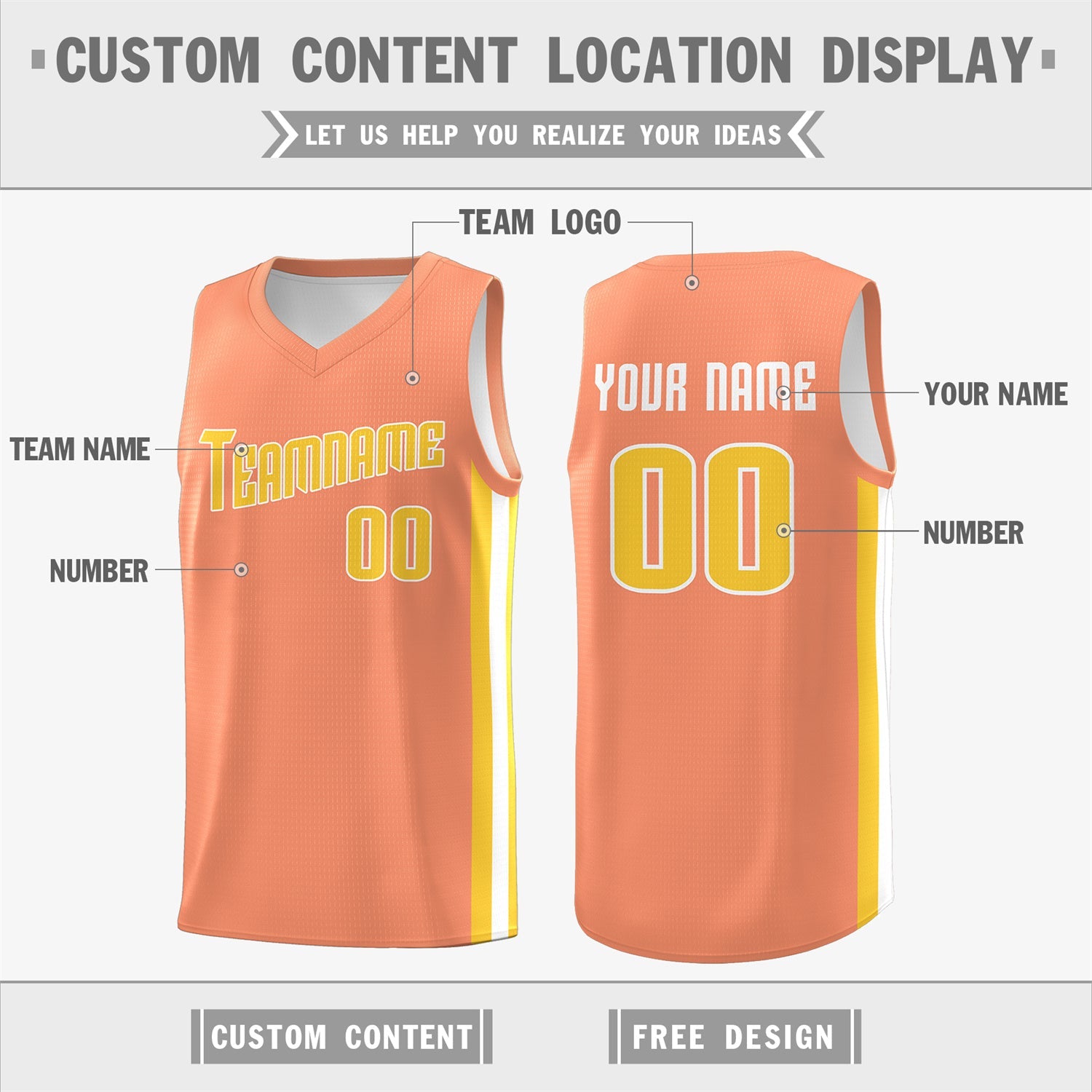 Custom Orange Yellow Classic Tops Breathable Basketball Jersey