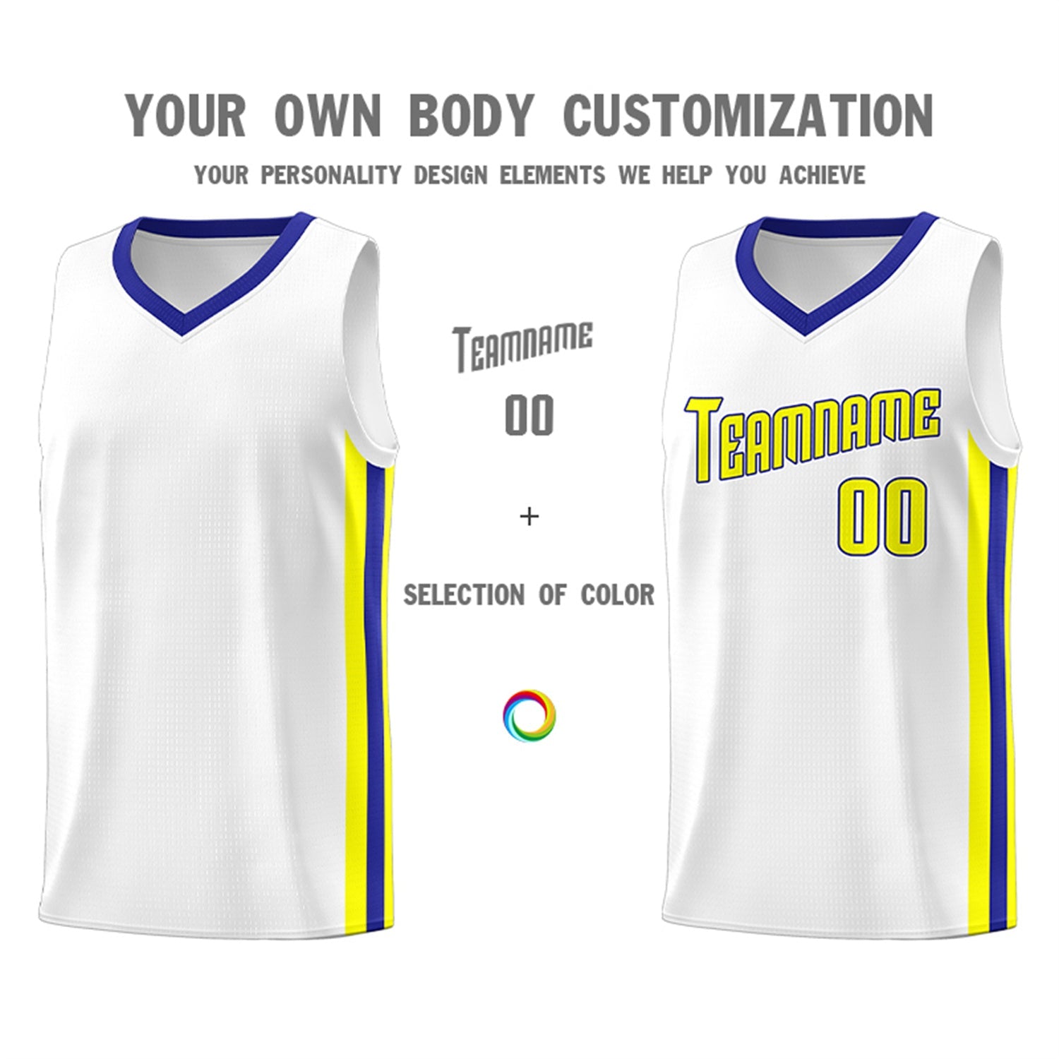 Custom White Yellow-Royal Classic Tops Tank Top Basketball Jersey