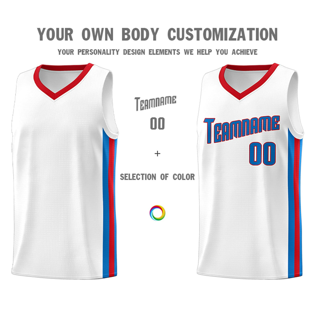 Custom White Royal-Red Classic Tops Tank Top Basketball Jersey