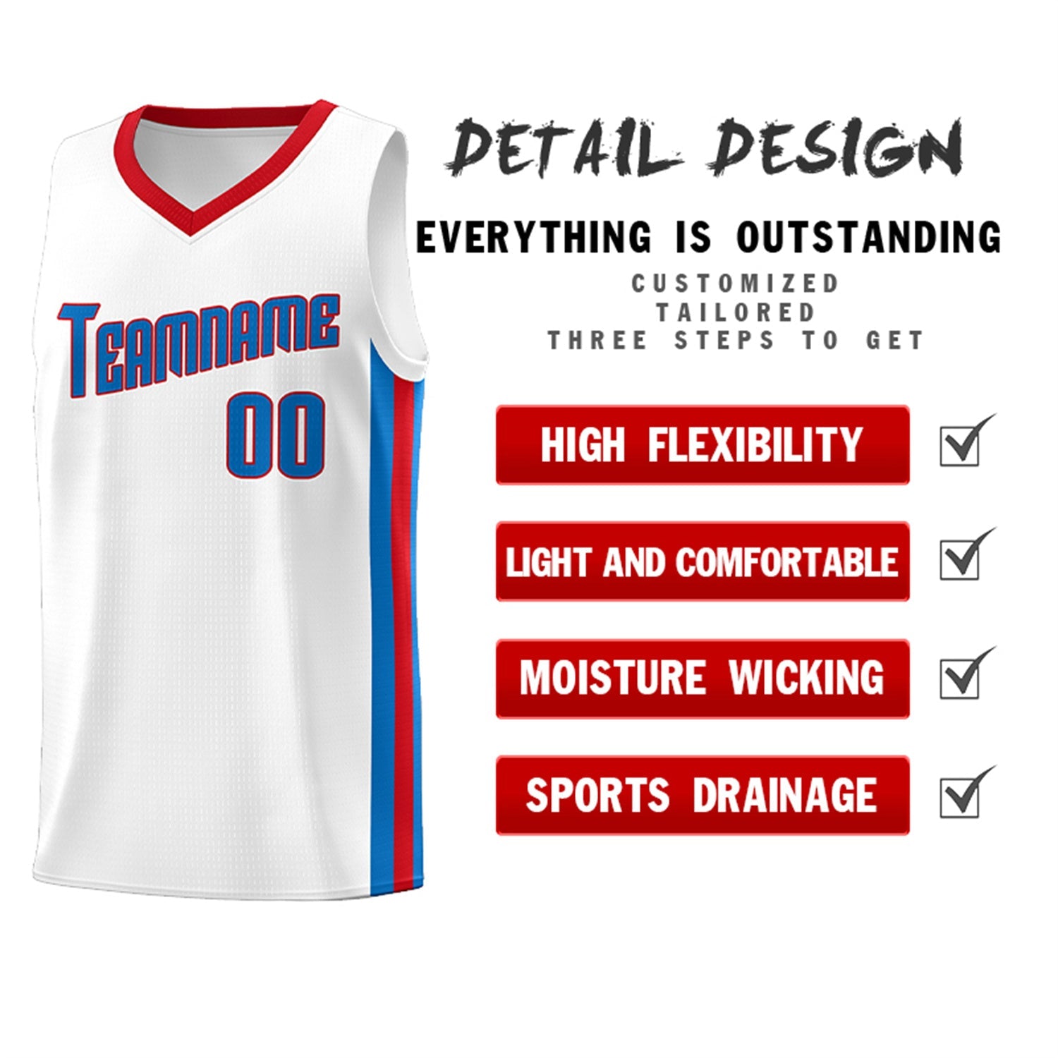 Custom White Royal-Red Classic Tops Tank Top Basketball Jersey