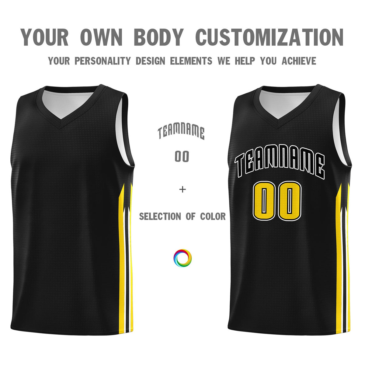 Custom Black Yellow Classic Tops Sport Game Basketball Jersey