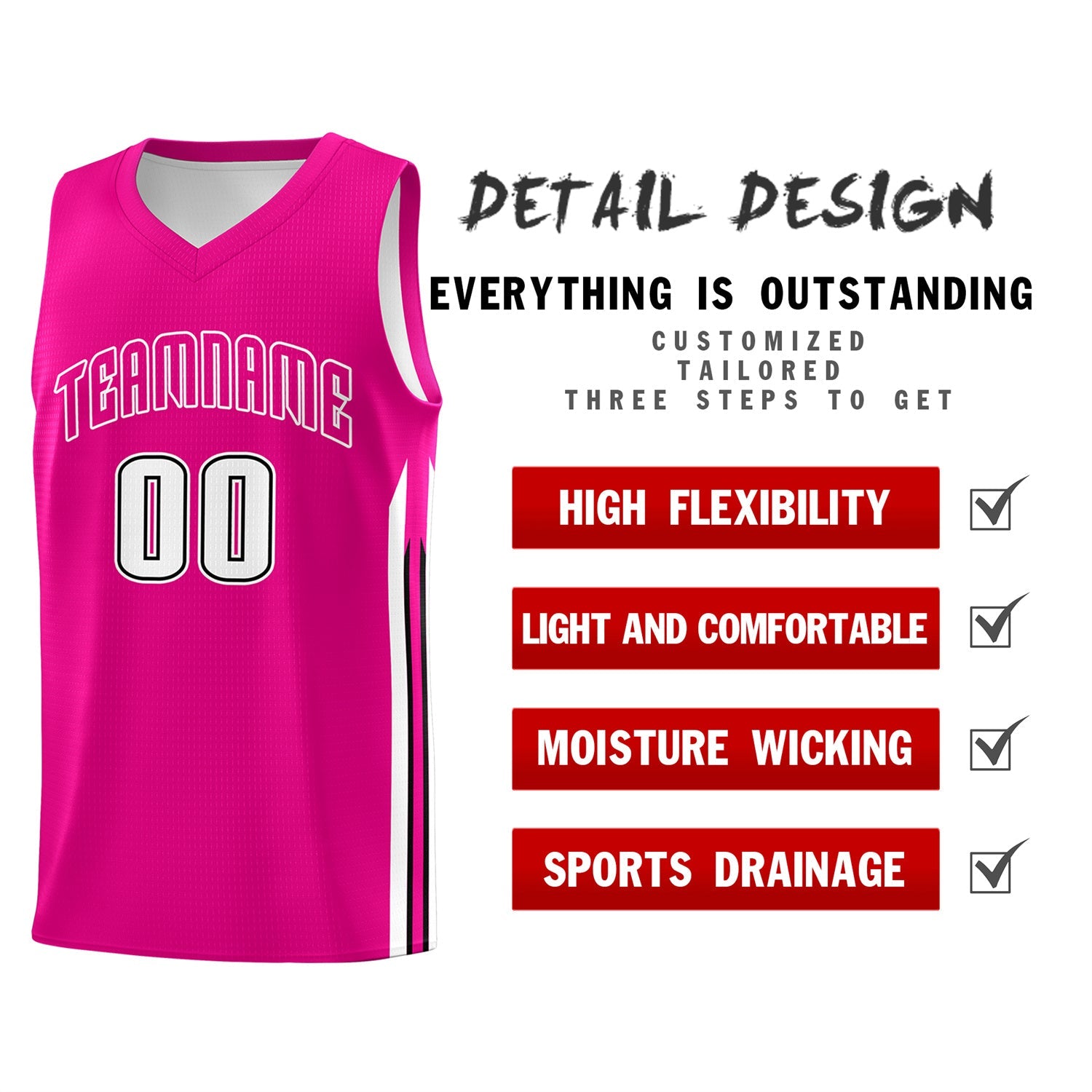 Custom Pink White Classic Tops Athletic Casual Basketball Jersey