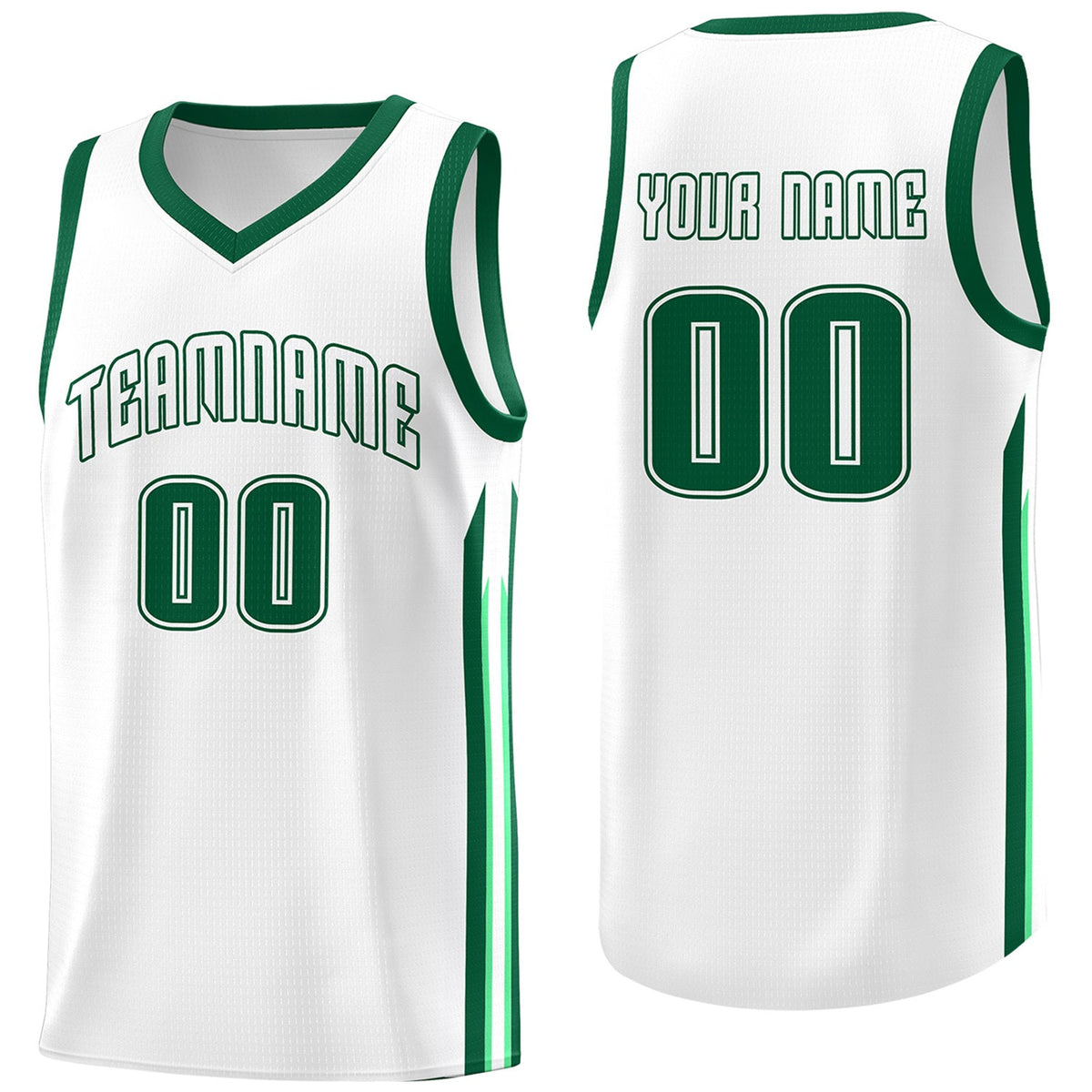 Custom White Green Sport Classic Tops Athletic Casual Basketball Jersey