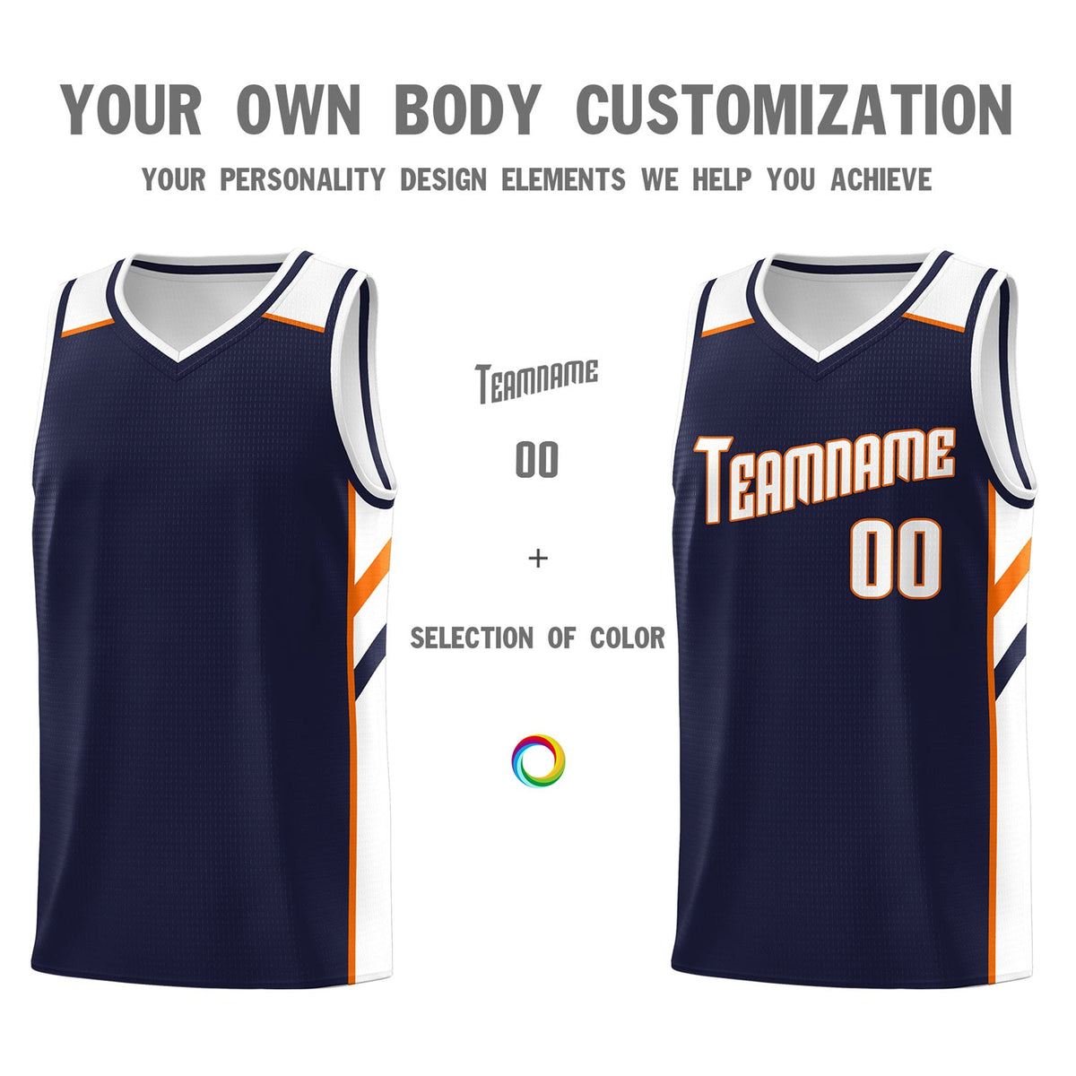 Custom Navy Orange-White Classic Tops Men/Boy Athletic Basketball Jersey