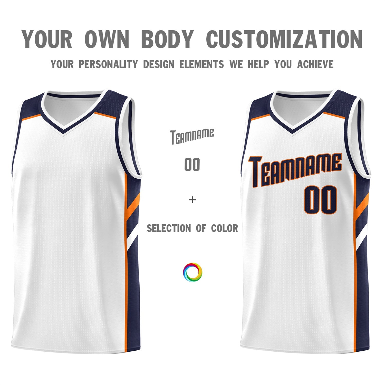 Custom White Navy-Orange Classic Tops Men/Boy Athletic Basketball Jersey