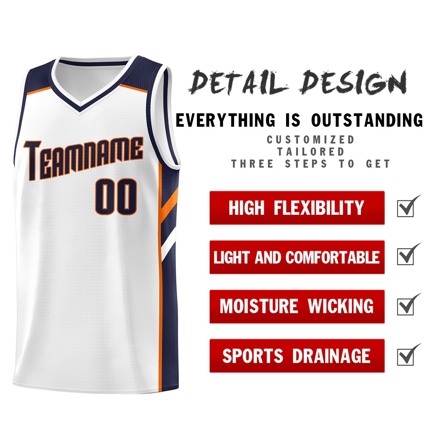 Custom White Navy-Orange Classic Tops Men/Boy Athletic Basketball Jersey