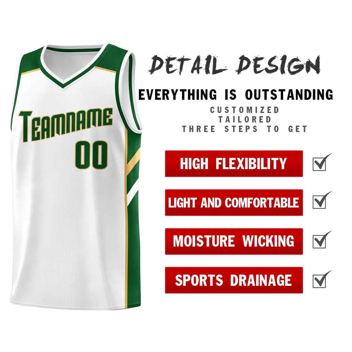 Custom White Green-Khaki Classic Tops Men/Boy Athletic Basketball Jersey