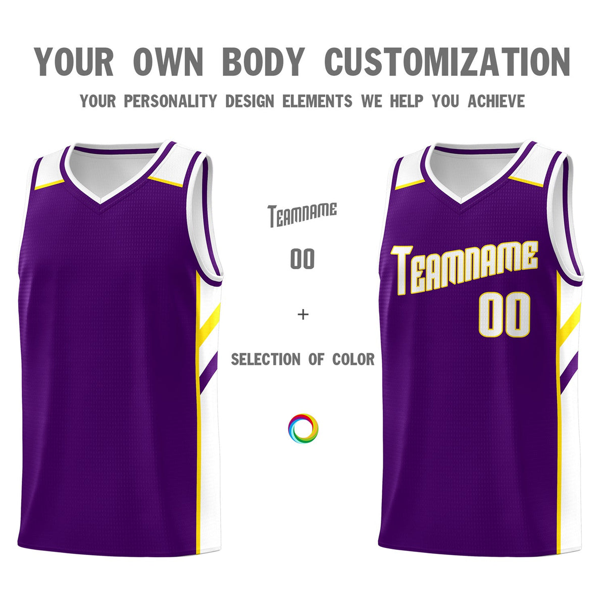 Custom Purple White-Yellow Classic Tops Men/Boy Athletic Basketball Jersey