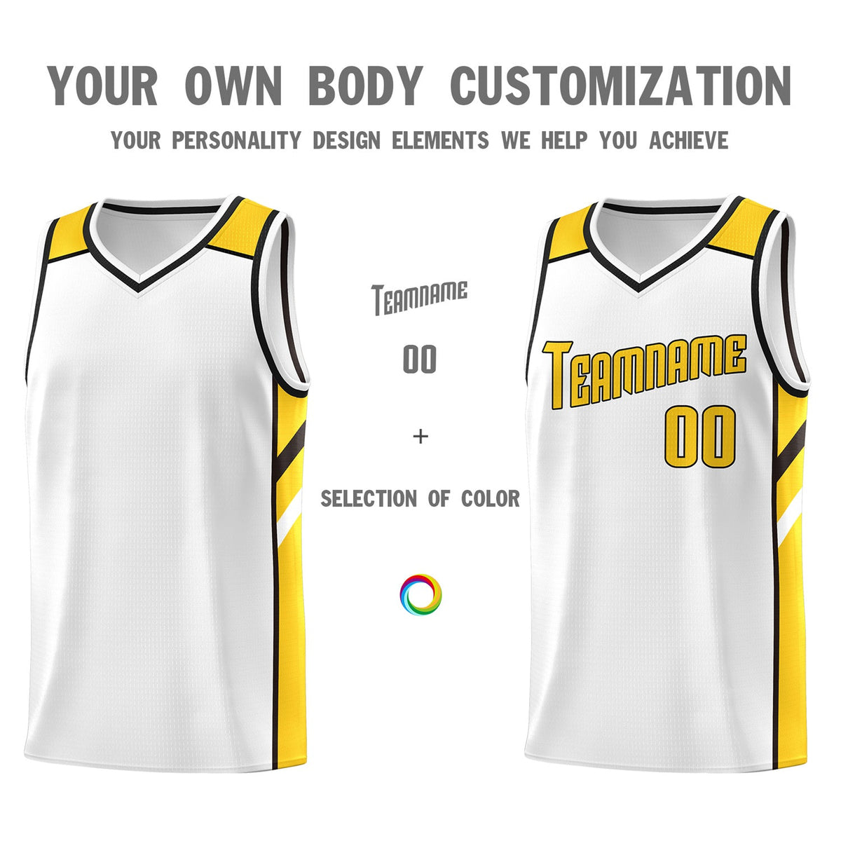 Custom White YellowClassic Tops Breathable Basketball Jersey
