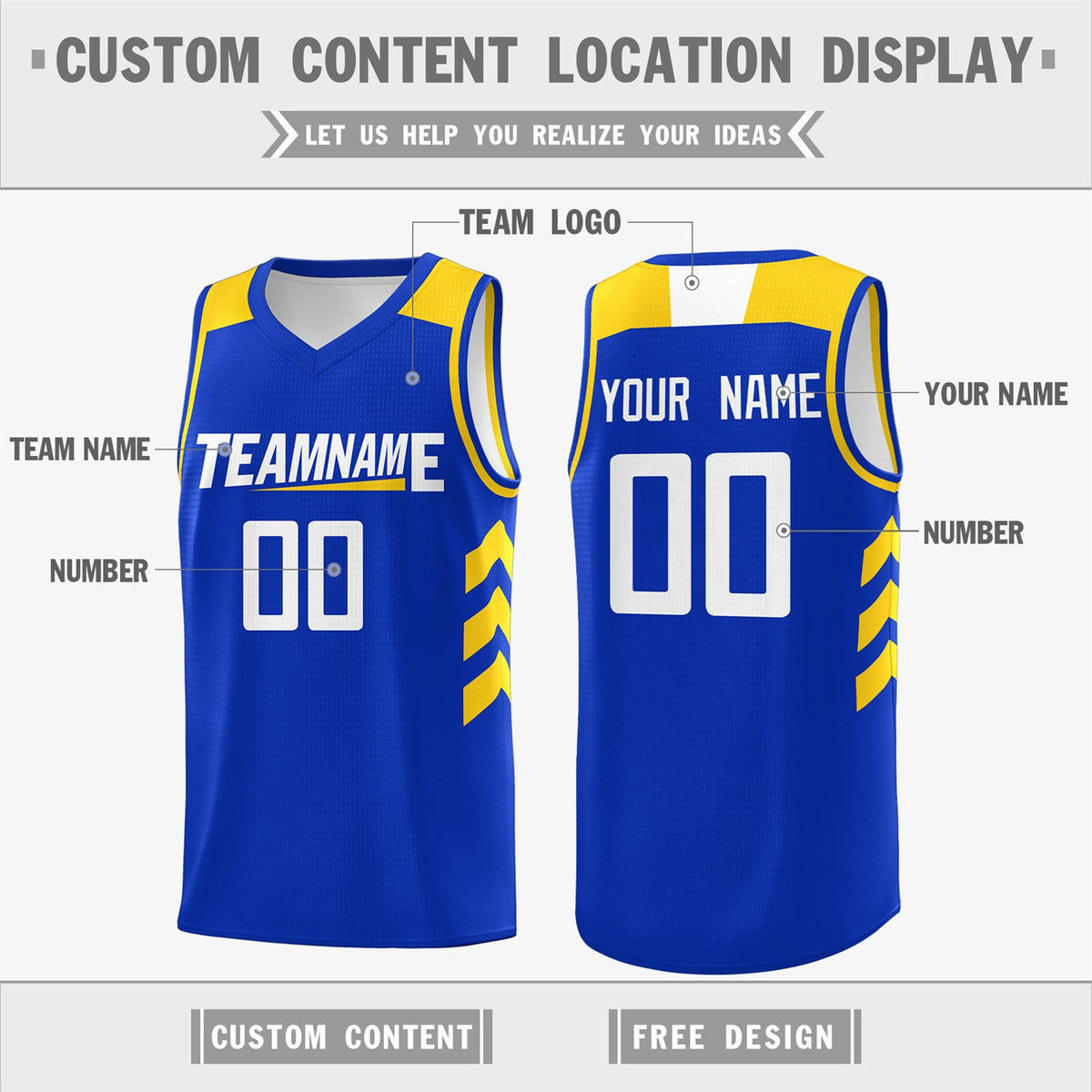 Custom Royal White-Yellow Classic Tops Men Casual Basketball Jersey
