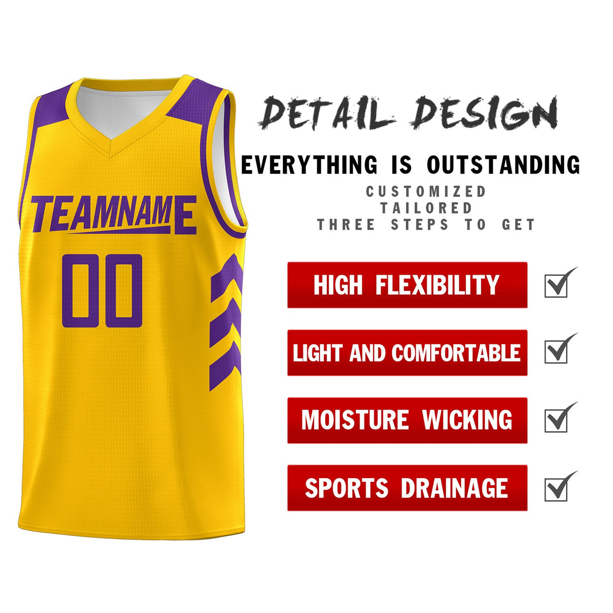 Custom Yellow Purple Classic Tops Mesh Sport Basketball Jersey