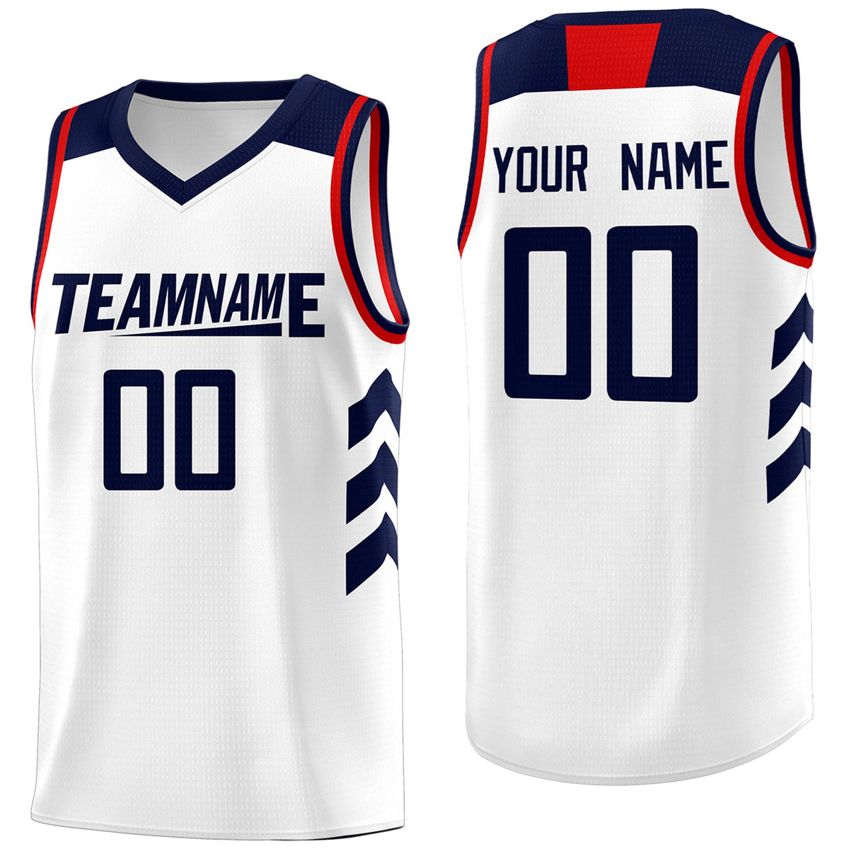 Custom White Navy-Red Classic Tops Mesh Sport Basketball Jersey